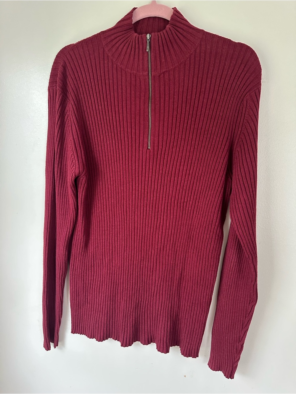Brandini Vintage Maroon Ribbed Knit Quarter Zip Sweater Men's L